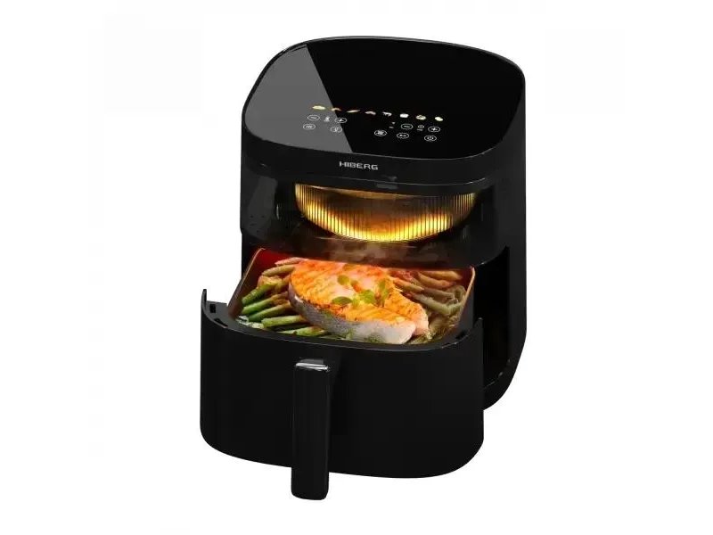 Hiberg MGG 600 B — открытая корзина с готовым филе рыбы и овощами, демонстрация объёма 5,8 л