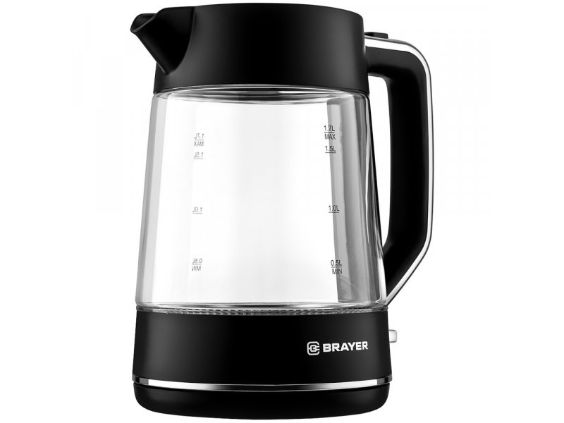 Brayer BR6102 электрический чайник 1,7 л со стеклянной колбой и чёрным корпусом