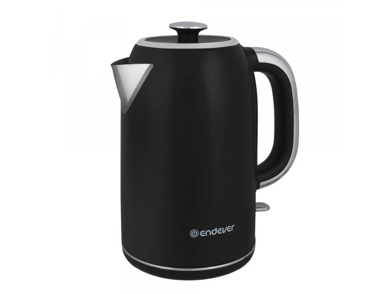 Endever Skyline KR-256S электрический чайник чёрный 1,7 л, вид спереди на подставке