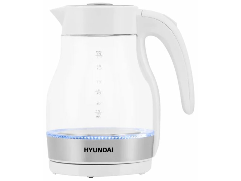 Hyundai HYK-G3802 белый электрический чайник 1.7 л со стеклянной колбой и подсветкой основания