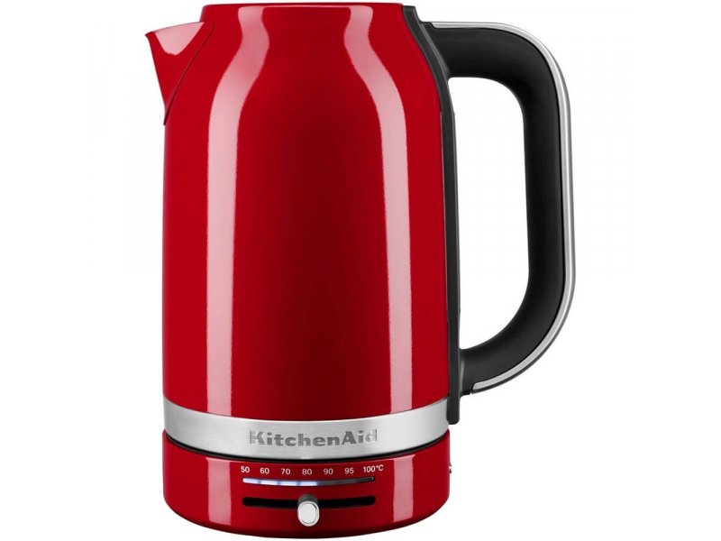 KitchenAid 5KEK1701EER красный металлический чайник вид спереди со шкалой и кнопкой управления