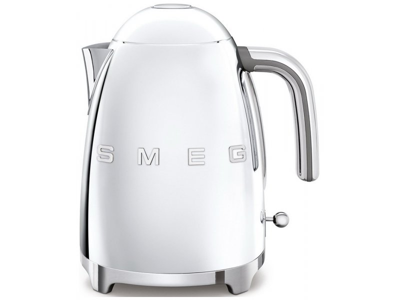 Smeg KLF03SSEU серебристый — электрический чайник 1,7 л из нержавеющей стали на подставке, вид спереди