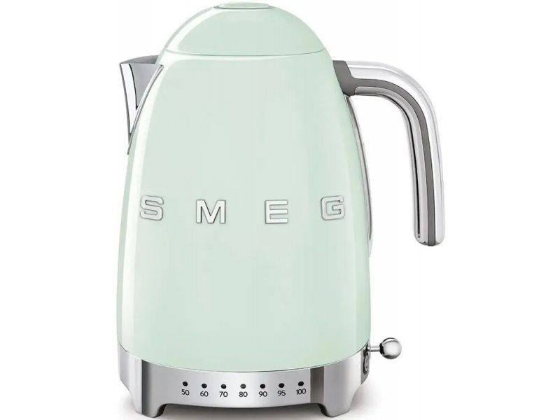 Smeg KLF04PGEU мятный чайник из нержавеющей стали вид спереди