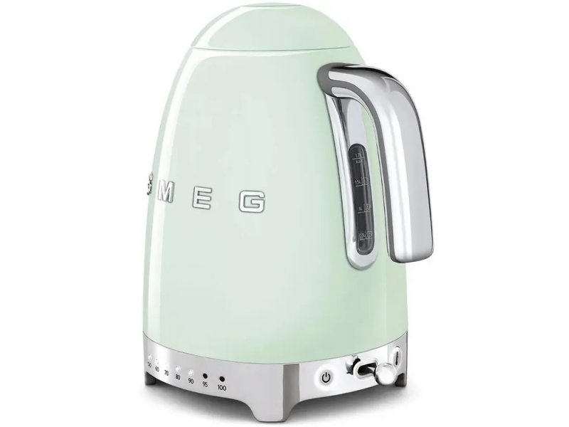 Smeg KLF04PGEU мятный — вид сбоку, подставка с отсеком для шнура