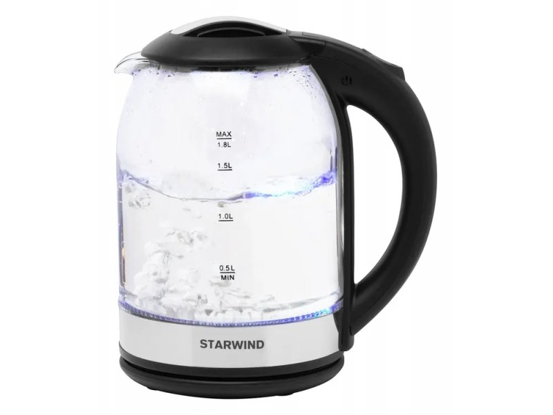 StarWind SKG2051 — стеклянный чайник 1,8 л с синей подсветкой и разметкой уровня воды