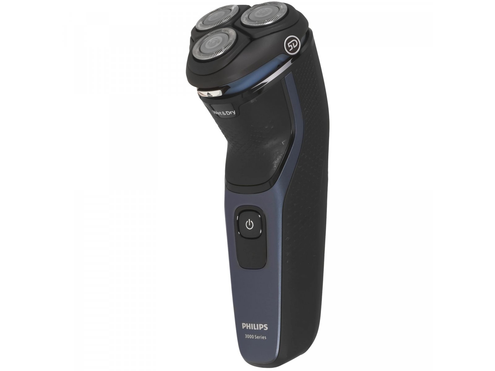 Philips S3144/00 боковой вид &mdash; синяя полоса контраста, рельефный корпус для захвата, три головки на платформе