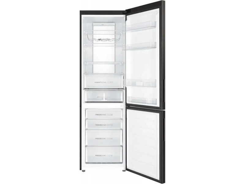 Haier C4F740CBXGU1 — открытые двери, полки из закалённого стекла, ящик для овощей, морозильные секции снизу