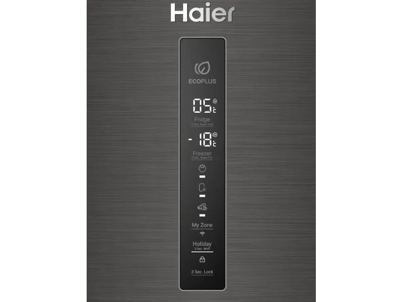 Haier C4F740CBXGU1 — сенсорная панель управления, дисплей температурных режимов, функции ECOPLUS и Holiday