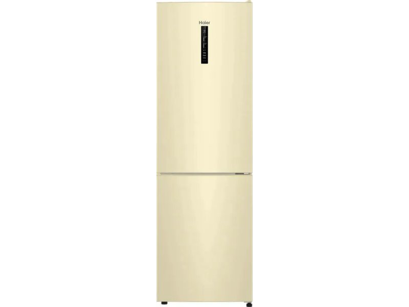 Haier CEF536CCG бежевый двухкамерный холодильник вид спереди с сенсорной панелью управления