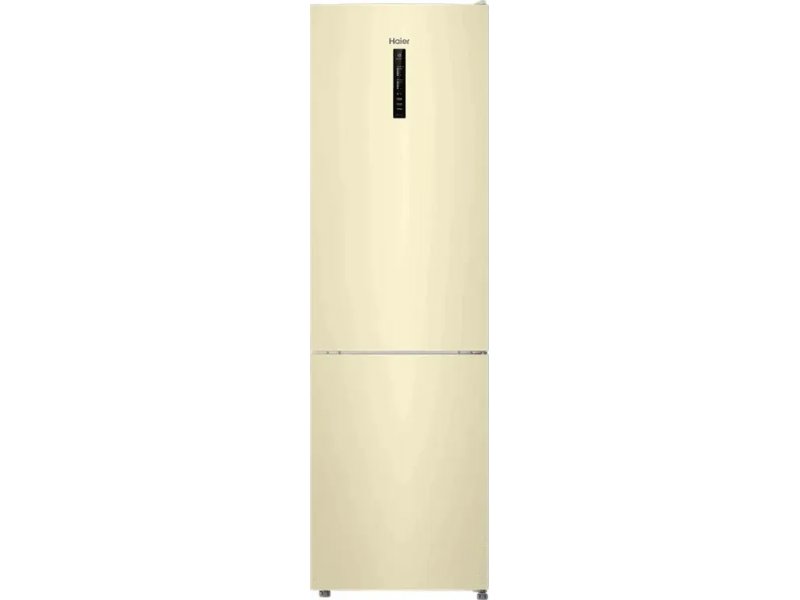 Haier CEF538CCG бежевый — вид спереди, закрытые металлические двери, нижняя морозилка