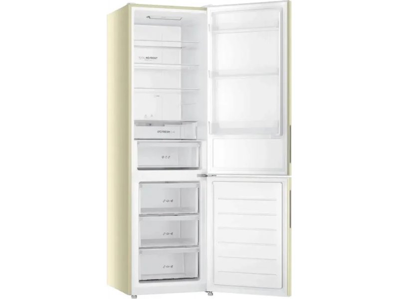 Haier CEF538CCG — полностью открытые двери, организация полок холодильной камеры и ящиков морозильной