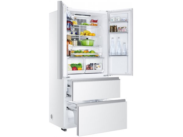 Haier HB18FGWAAARU боковой вид все четыре отделения открыты продукты глубина и функциональность