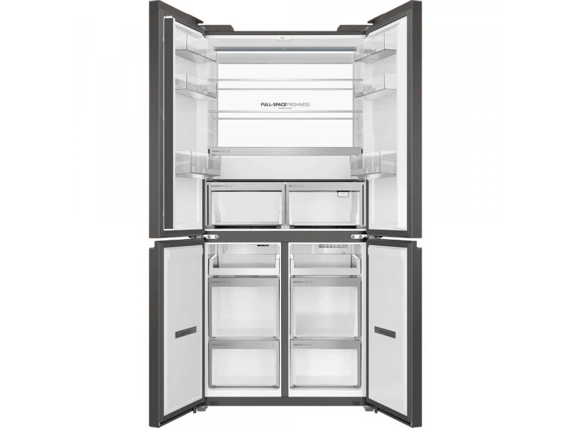 Haier HTF-460DGS6RU1 открытые двери — внутренняя организация полок, ящиков и зоны Full-Space Freshness