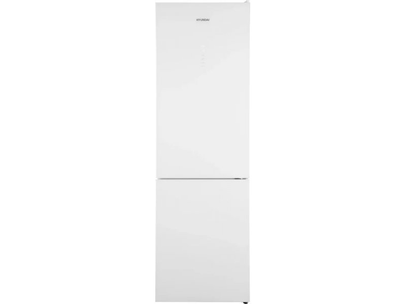 Hyundai CC35083F белое стекло — двухкамерный холодильник 375 л, вид спереди