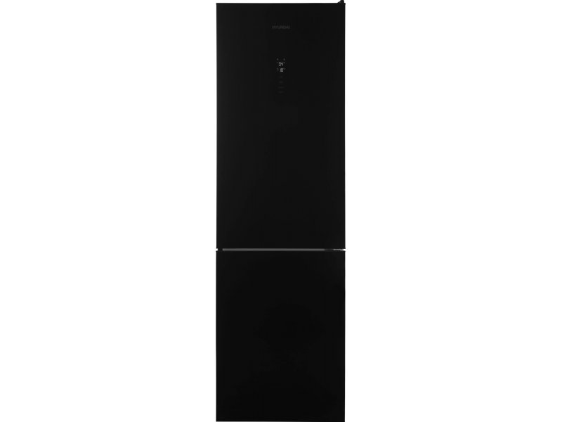 Hyundai CC35083F черное стекло — двухкамерный холодильник 375 л, вид спереди, закрытые двери