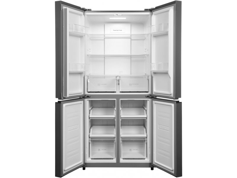 Hyundai CM45083F — открытые секции холодильника и морозильника, внутренние полки и ящики