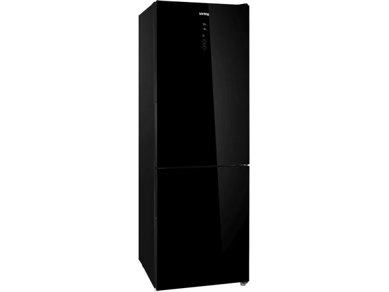 Korting KNFC 61869 GN — боковой профиль, чёрный глянцевый стеклянный корпус, линия разделения камер