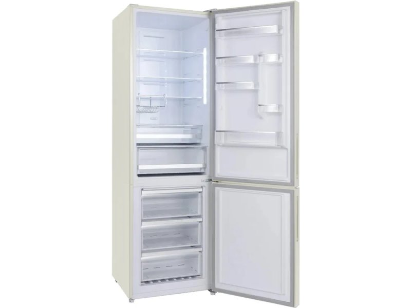 Korting KNFC 62370 GB боковой вид с открытыми дверями, конструкция и глубина корпуса