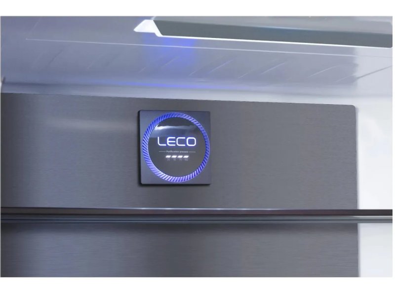 Korting KNFF 82535 XN — логотип LECO с подсветкой, система индикации внутри холодильника