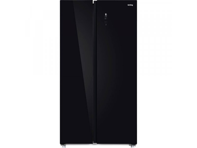 Korting KNFS 93535 GN черный холодильник Side-by-Side вид спереди, две стеклянные двери, панель управления на правой двери