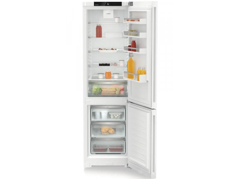 Liebherr CNf 5703 с открытыми дверцами — полки с продуктами, панель управления сверху, выдвижной ящик морозилки