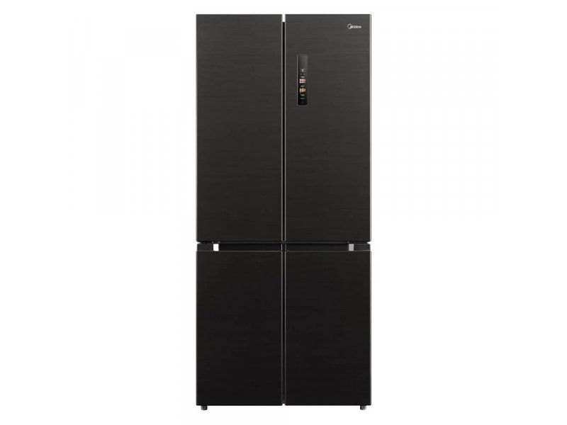 Midea MDRM691MIE28 четырёхдверный Side-by-Side холодильник чёрный вид спереди с сенсорной панелью