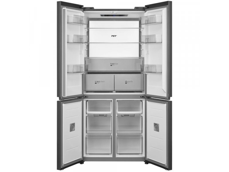 Midea MDRM706BIE63 открытый холодильник — полки, ящики Fresh box, отделение V-tech fresh и IPL Purify внутри