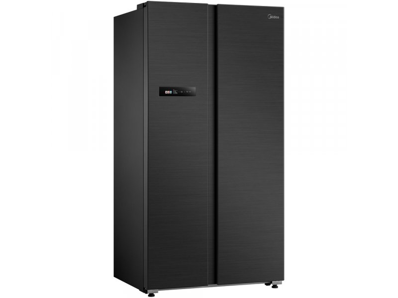 Midea MDRS791MIE45 вид сбоку — профиль корпуса глубиной 70 см, тонкий дизайн, ножки регулируемые