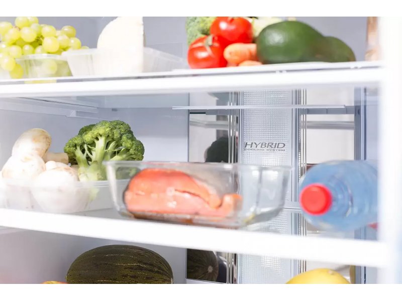 Sharp SJ-XE59PMBE зона свежести HYBRID с полками для мяса, овощей и фруктов