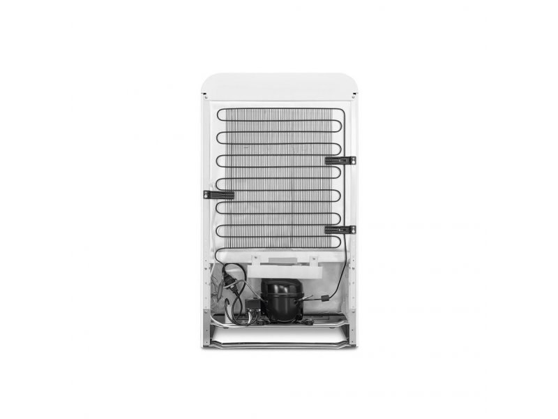 Smeg FAB10RWH6 — вид сзади с компрессором, змеевиком охлаждения и электропроводкой
