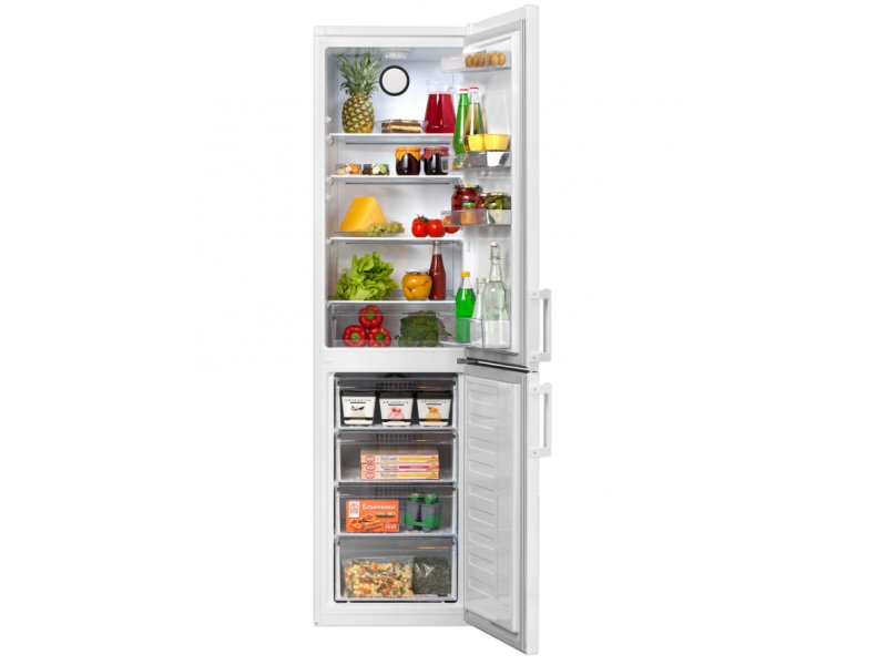 Stinol SDK 4200S W открытый холодильник — стеклянные полки с продуктами, четыре морозильных ящика
