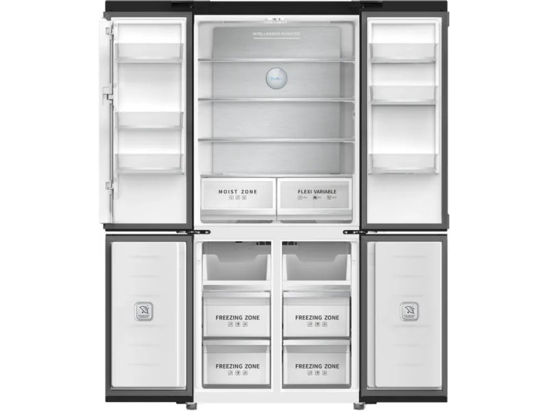 Tesler RCD-487BI внутреннее устройство — зоны Moist Zone, Flexi Variable, четыре отсека морозилки