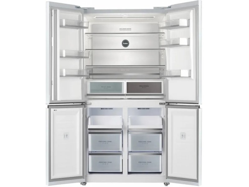 Tesler RCD-547BI открытые двери, внутренняя организация холодильной и морозильной камер