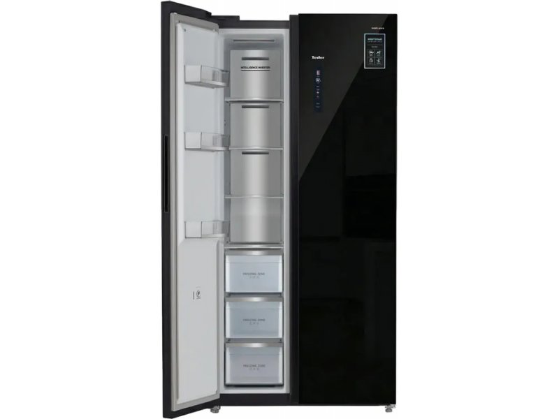 Tesler RSD-537BI открытая морозильная камера слева — полки и ящики для заморозки