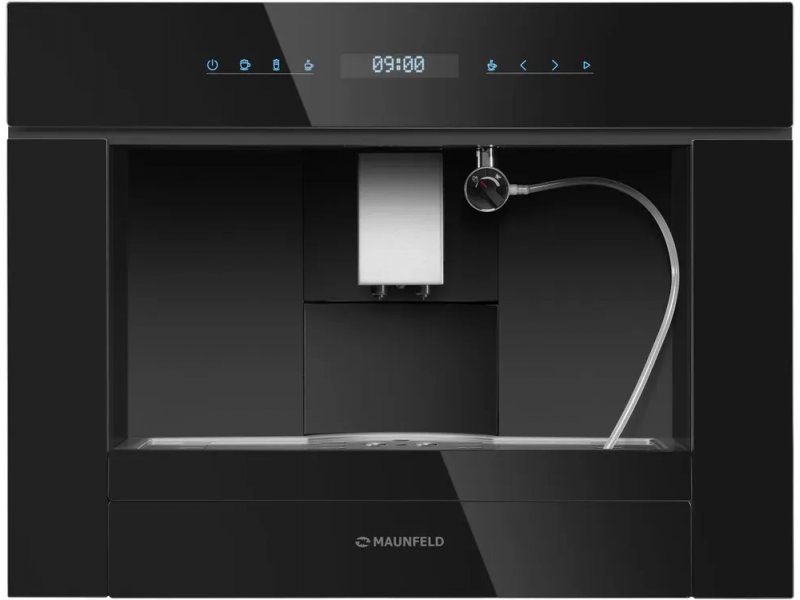 Maunfeld AMCM1503B встраиваемая кофемашина чёрная фронтальный вид закалённое стекло