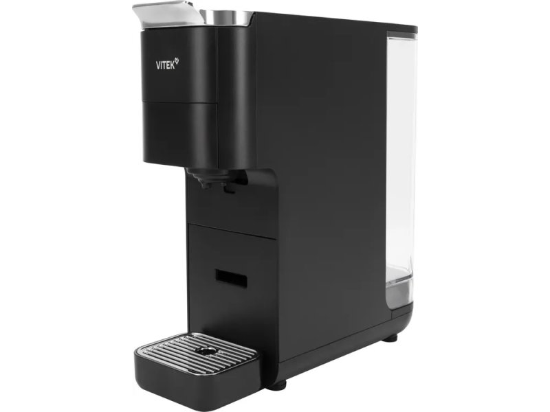 Vitek VT-CMC1600 — капсульная кофеварка чёрного цвета с боковым резервуаром для воды и сенсорной панелью