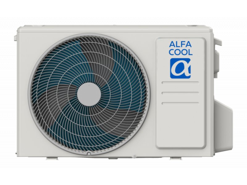 Alfacool Apus APS-12CH наружный блок с компрессором и вентилятором логотип Alfa Cool вид спереди