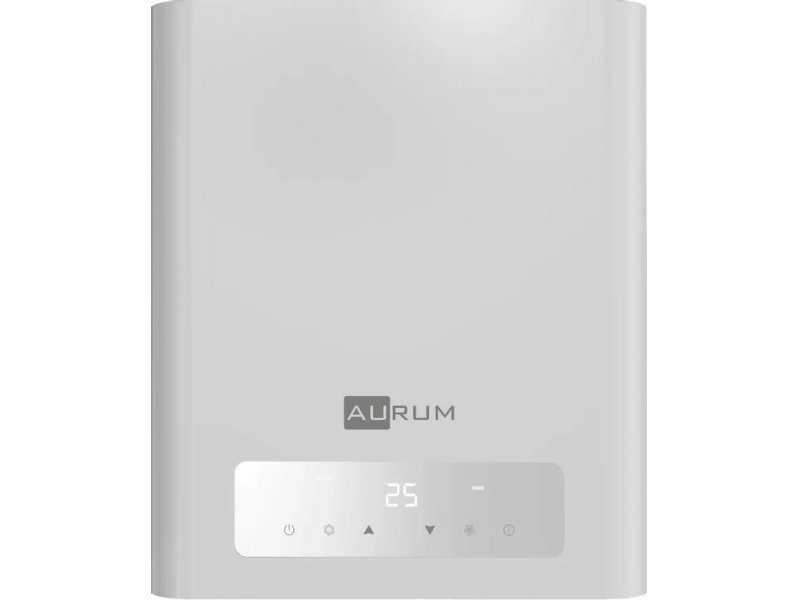 Aurum ARC12-PCNPE1 передняя панель с LED-дисплеем, показывает температуру 25°C, кнопки включения, режима и таймера