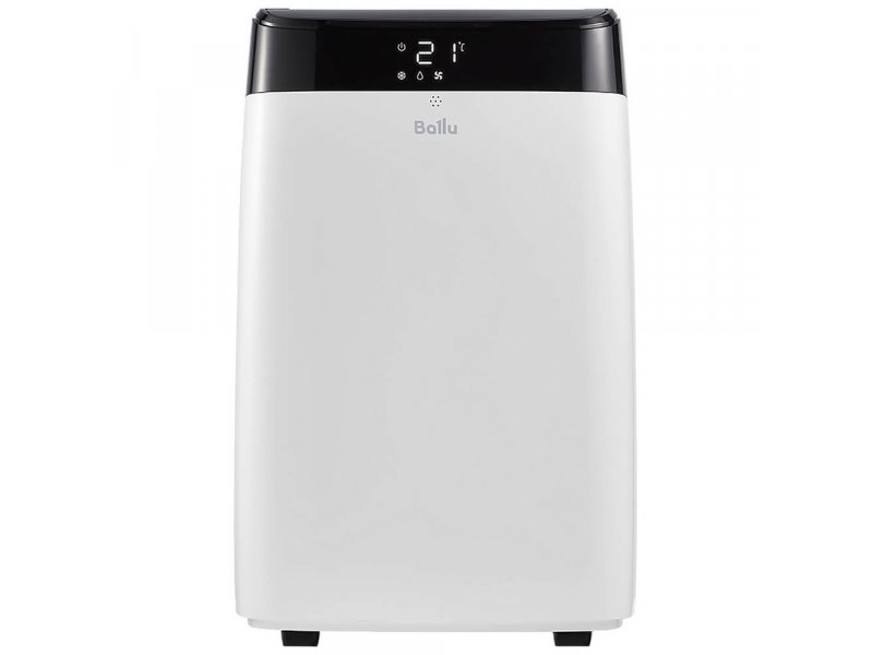 Ballu Smart Wind BPAC-07 SW/N1 вид спереди — белый корпус на колёсиках, чёрная верхняя панель