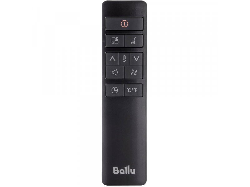 Ballu BPAC-07 SW/N1 пульт ДУ чёрного цвета с кнопками режимов, температуры, таймера и логотипом Ballu