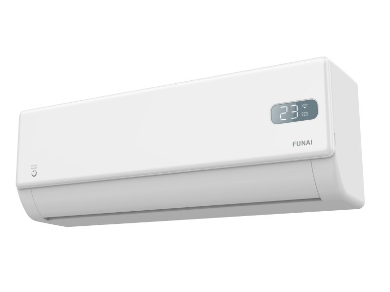 Funai RAC-I-AK35HP.D01 боковой вид внутреннего блока — компактный белый корпус 813×289×201 мм