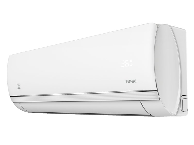 Funai RAC-I-KD75HP.D03 боковой профиль внутреннего блока — компактный тонкий корпус с закруглёнными углами