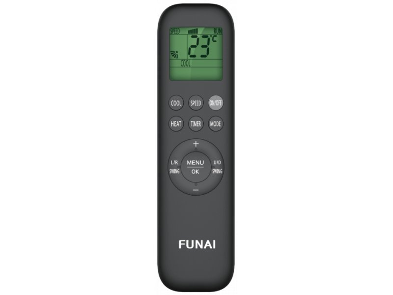 Пульт ДУ Funai RAC-I-SG55HP.D04 &mdash; LCD-дисплей, кнопки режимов охлаждения, обогрева и скорости вентилятора