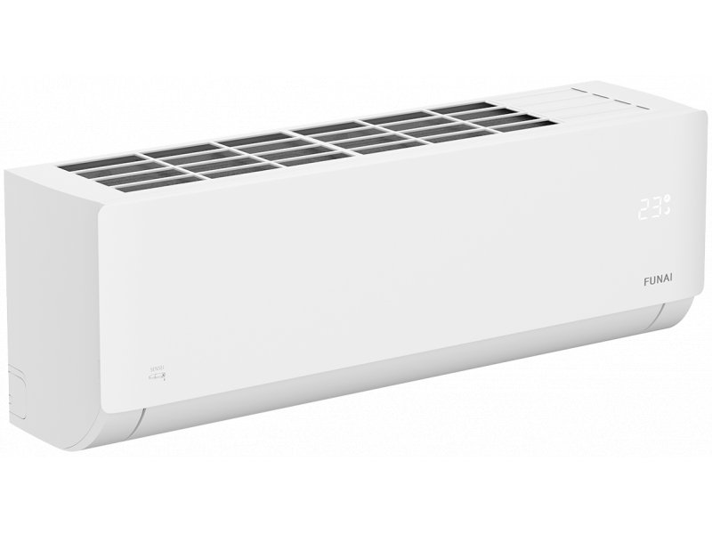 Funai Sensei 2.0 RAC-SN25HP.D07 передняя часть с воздухораспределительными ламелями геометрический дизайн