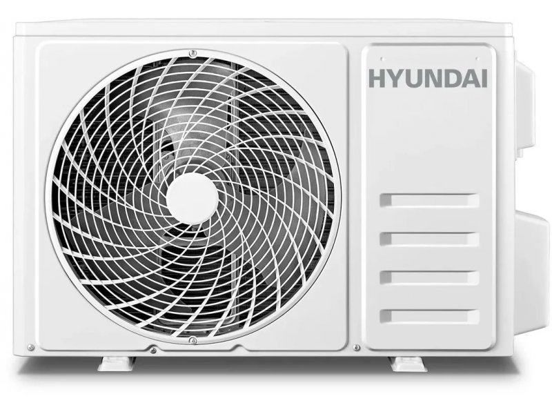 Hyundai HAC-09i/T-PRO наружный блок — вид спереди, компрессор и вентилятор