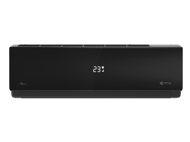 Royal Clima RC-AN22HN Attica Nero — внутренний блок, чёрный корпус с LED-дисплеем 23°C