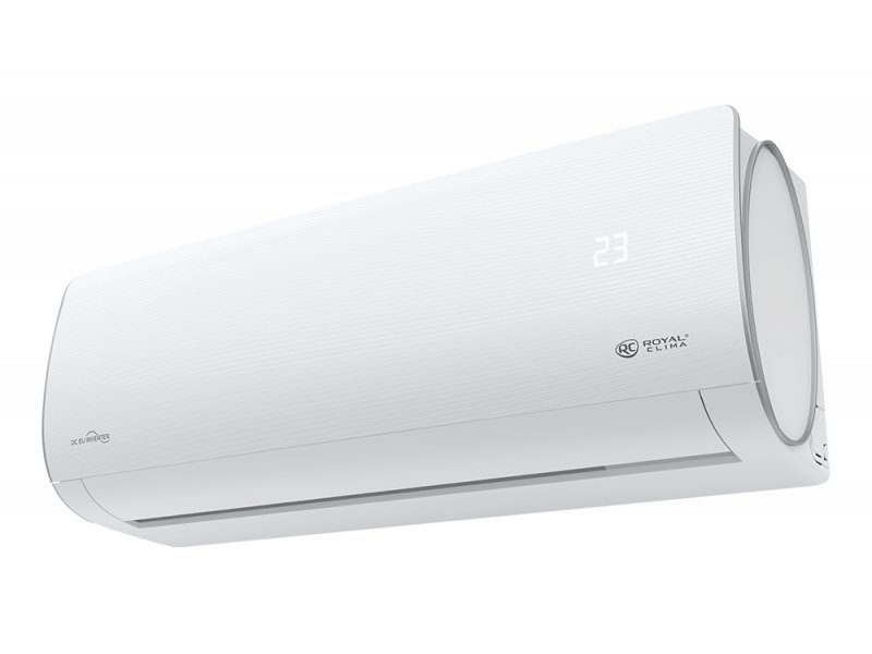 Royal Clima RCI-AR28HN внутренний блок под углом &mdash; округлые формы корпуса и панель управления
