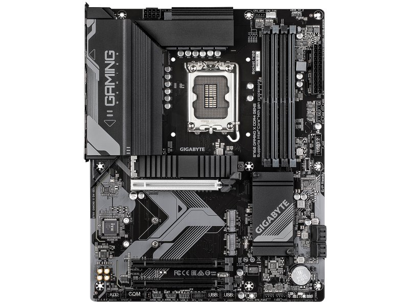 Gigabyte B760 Gaming X D4 Gen5 вид сверху — сокет LGA 1700, радиатор VRM, слоты DDR4 и PCIe 5.0