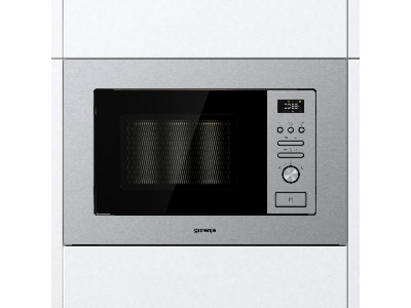 Gorenje BM201AM1X встроена в кухонный гарнитур, фронтальный вид, закрытая дверца с чёрным стеклом