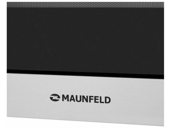 Maunfeld MBMO.25.8S боковой профиль — тонкий встраиваемый корпус из нержавеющей стали, логотип Maunfeld